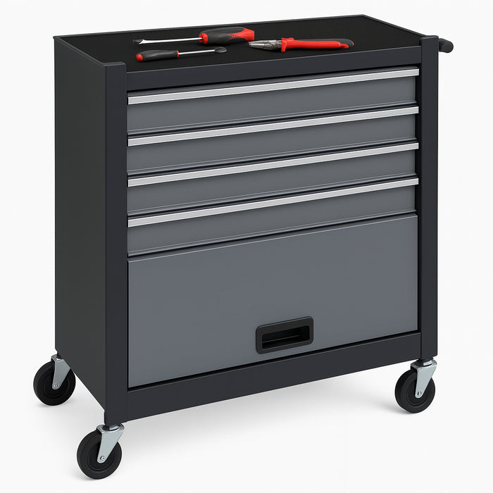 Carrello Portautensili in Acciaio con 4 Cassetti e Vano Porta Attrezzi per Officina Grigio