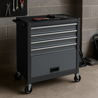 Carrello Portautensili in Acciaio con 4 Cassetti e Vano Porta Attrezzi per Officina Grigio