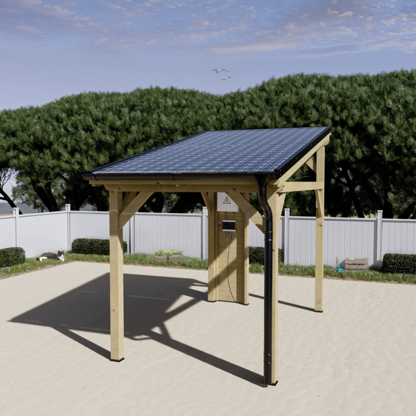 Tettoia Carport THT con impianto Fotovoltaico Wattoit 2kW Monofalda 375X237