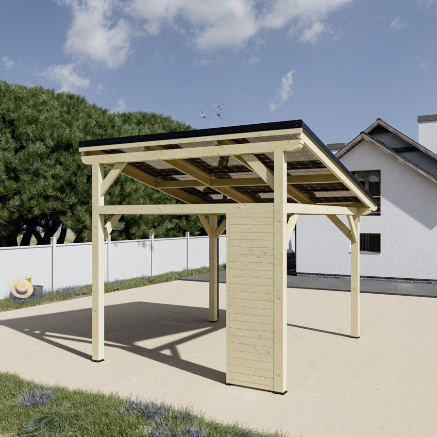 Tettoia Carport THT con impianto Fotovoltaico Wattoit 3kW Monofalda 375X352