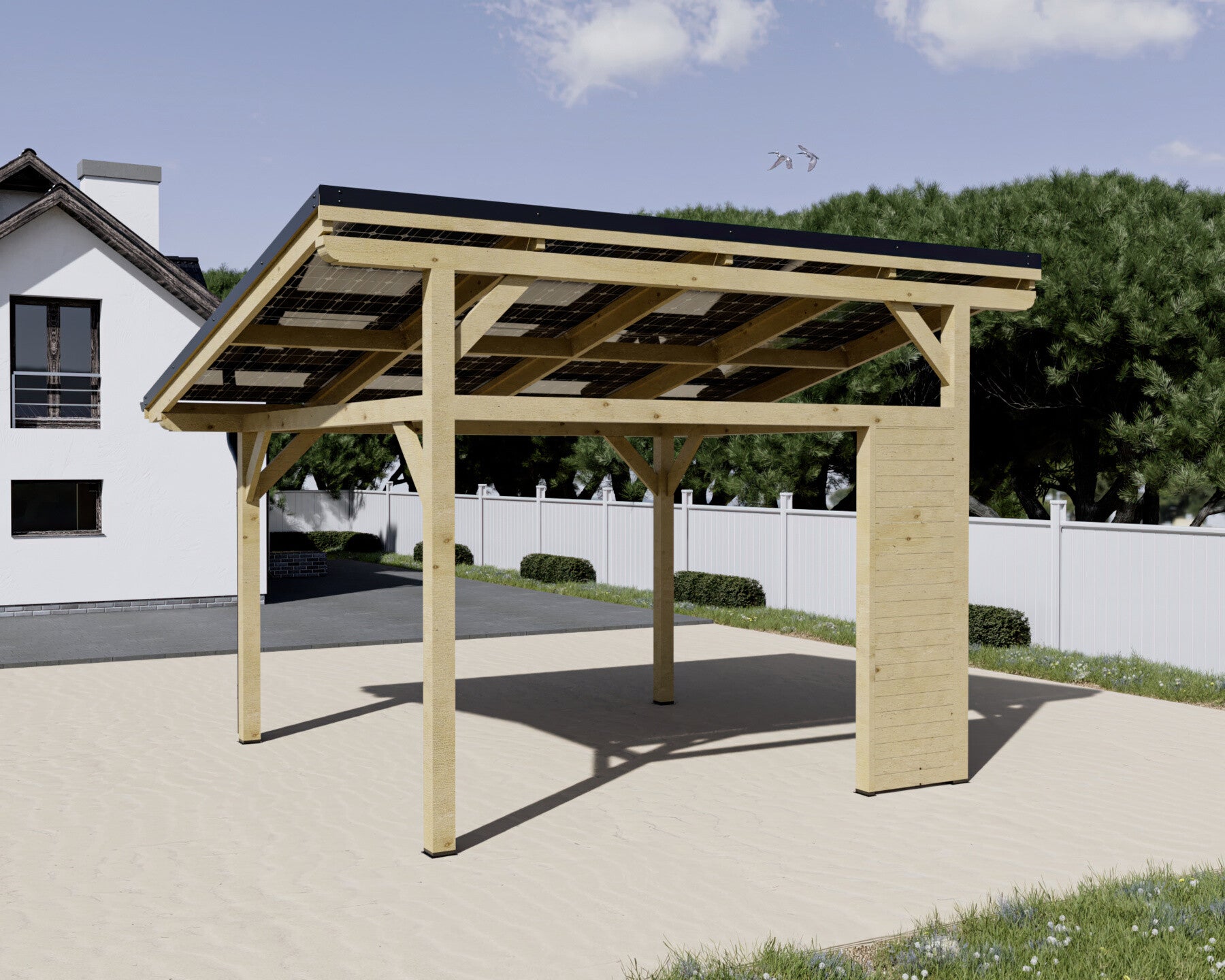 Tettoia Carport THT con impianto Fotovoltaico Wattoit 4kW Monofalda 375X463