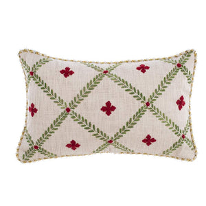 Cuscino Natalizio con Ricamo 45x45 Verde Rosso Shabby Chic Blanc Mariclo