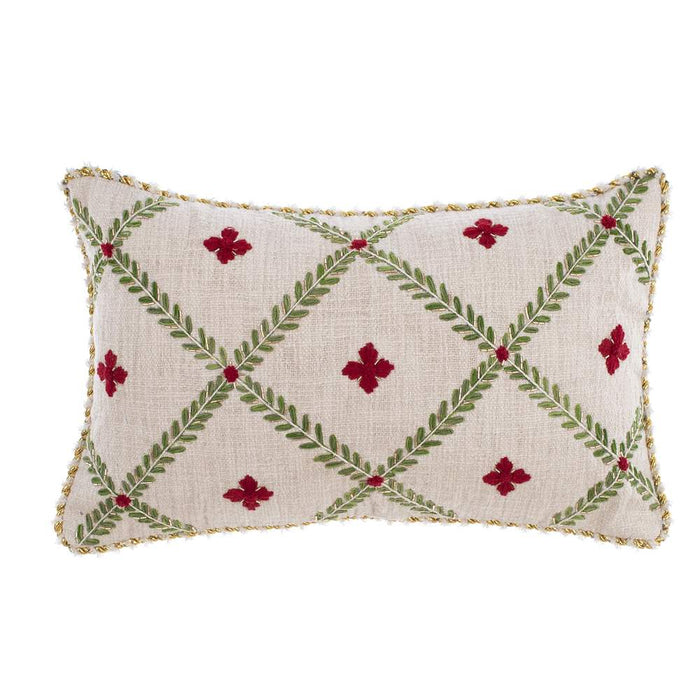 Cuscino Natalizio con Ricamo 45x45 Verde Rosso Shabby Chic Blanc Mariclo