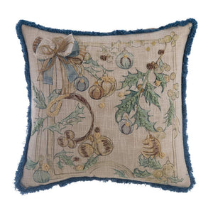 Cuscino Natalizio con Bordo Blu Intrecci di Sogno Blanc Mariclò