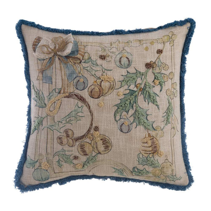 Cuscino Natalizio con Bordo Blu Intrecci di Sogno Blanc Mariclò