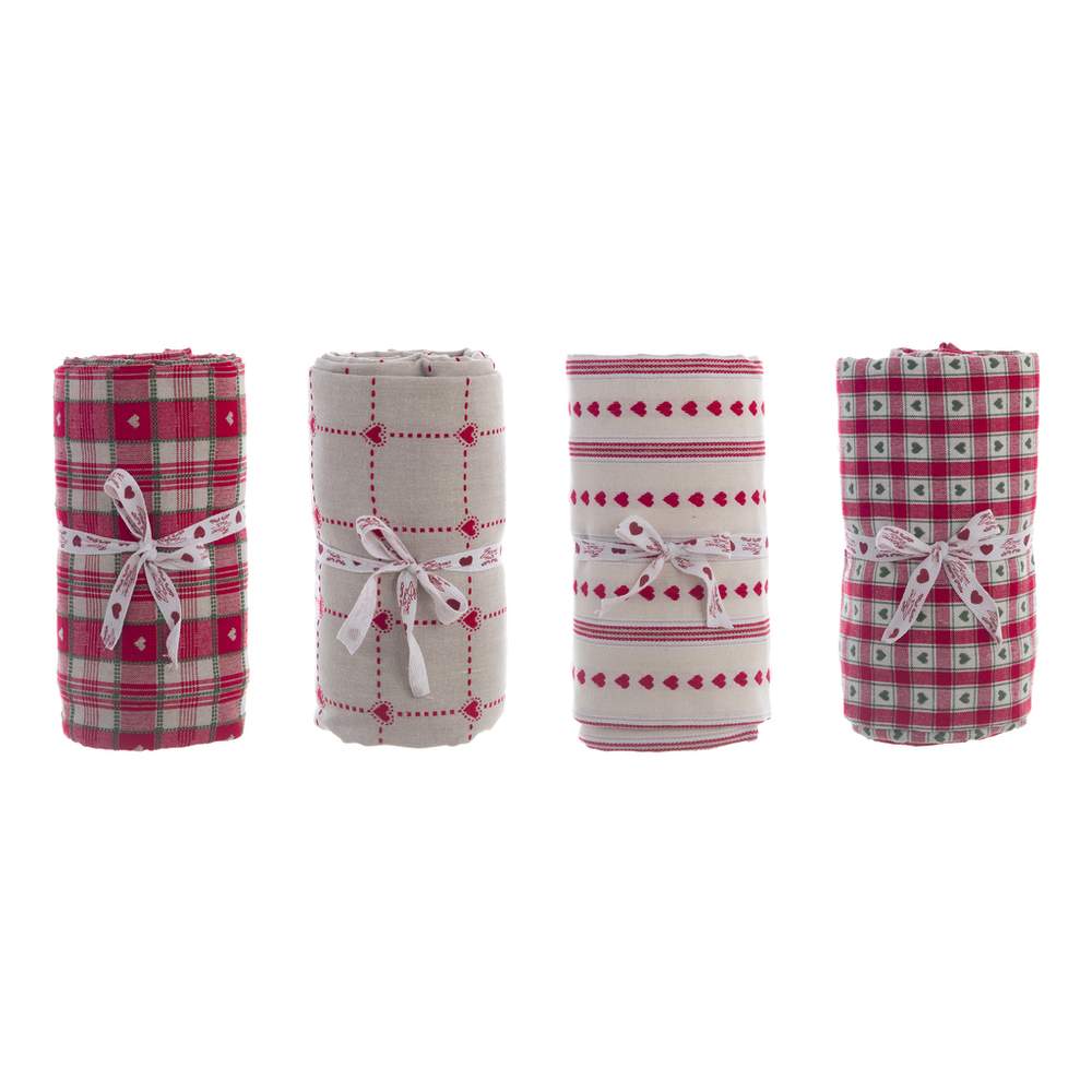 Tovaglia di Natale a Cuori Shabby Chic Rossa Blanc MariClo 140 x 270 cm