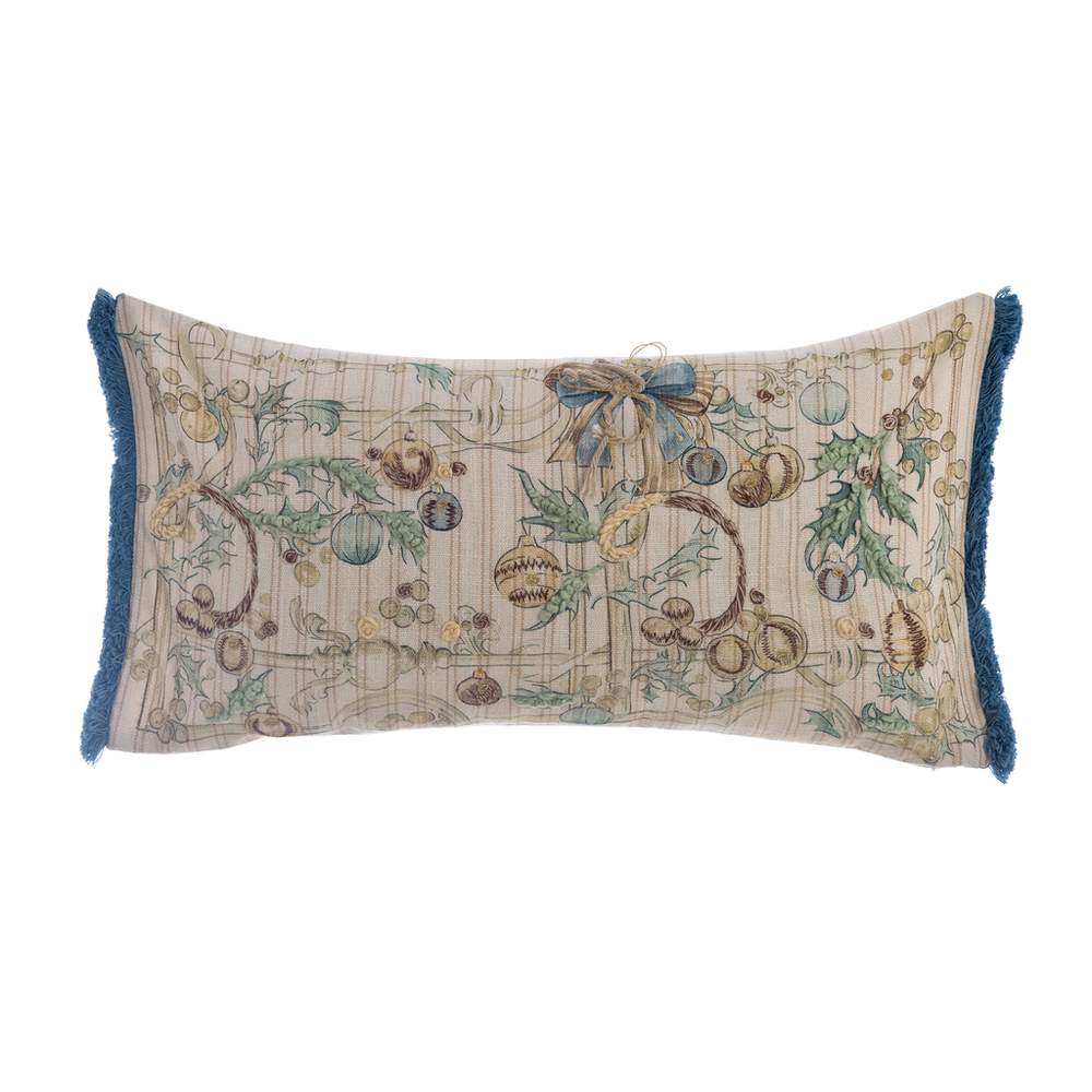 Cuscino Natalizio Rettangolare con Bordo Blu Intrecci di Sogno Blanc Mariclò