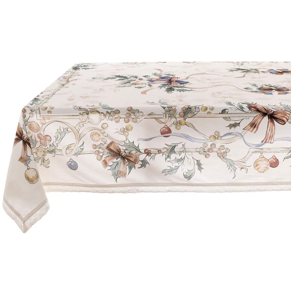 Tovaglia Natalizia Shabby Chic con Bordo in Pizzo Blanc Mariclo 170 x 310 cm