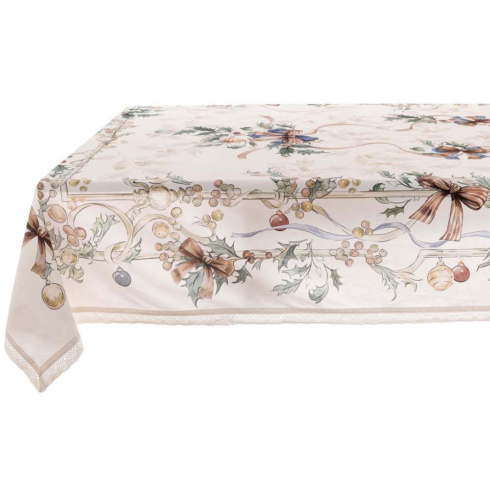 Tovaglia Natalizia Shabby Chic con Bordo in Pizzo Blanc Mariclo 170 x 250 cm