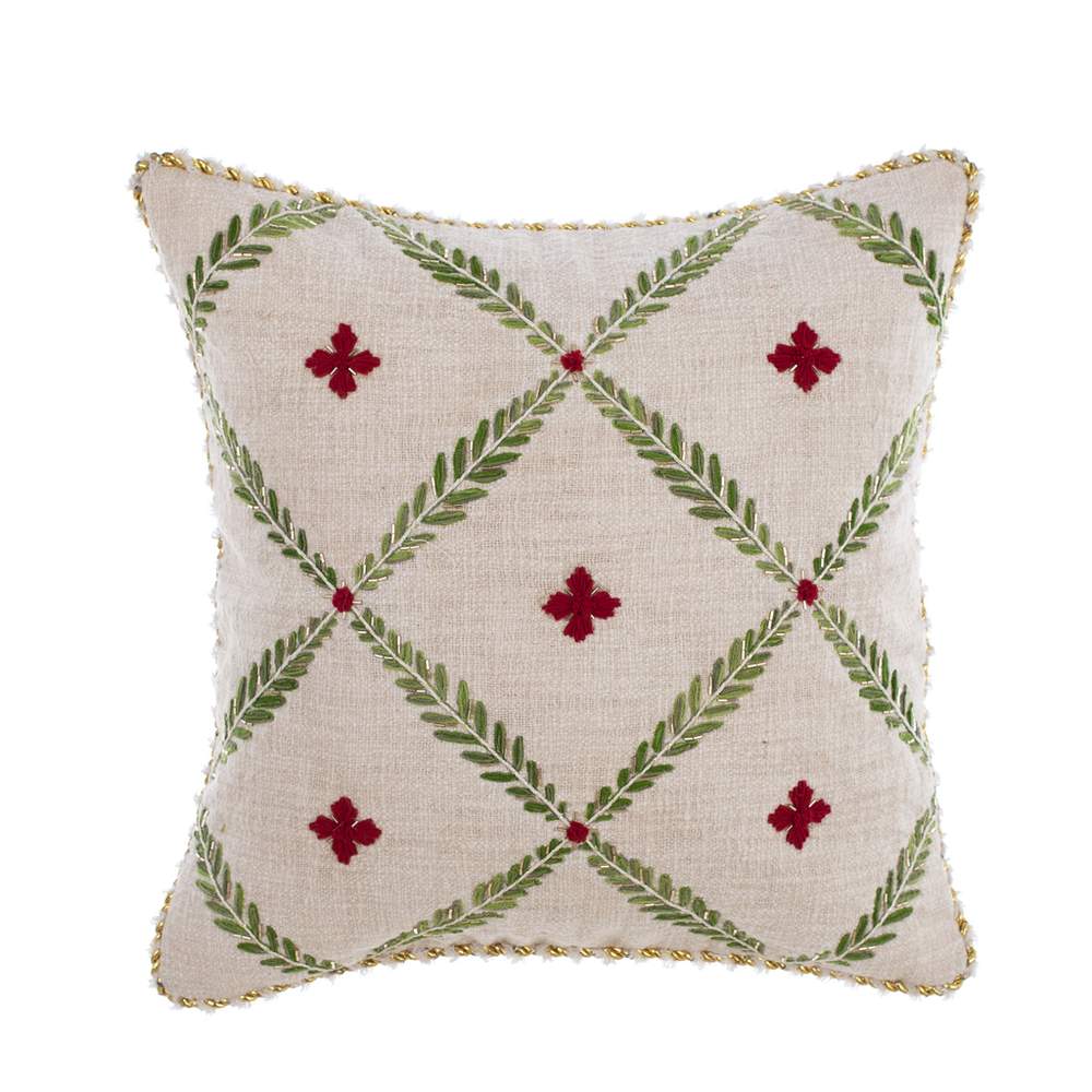 Cuscino Natalizio con Ricamo 30x45 Verde Rosso Shabby Chic Blanc Mariclo