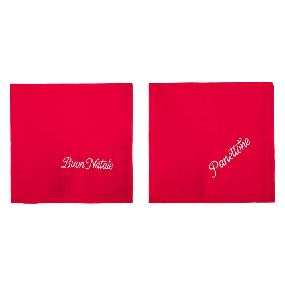 Tovaglioli Natalizi in Stoffa con Ricamo Rosso Blanc Mariclò