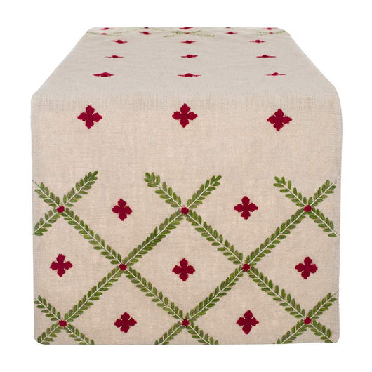 Runner Natalizio Ricamato Shabby Chic Trame Blanc Mariclo