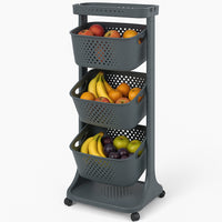 Carrello da Cucina Nero Portafrutta con Cestelli Basculanti in Polipropilene