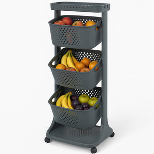 Carrello da Cucina Nero Portafrutta con Cestelli Basculanti in Polipropilene