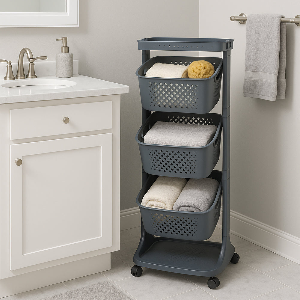 Carrello da Cucina Nero Portafrutta con Cestelli Basculanti in Polipropilene