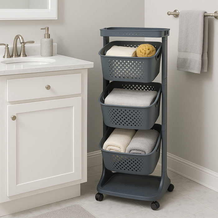 Carrello da Cucina Nero Portafrutta con Cestelli Basculanti in Polipropilene