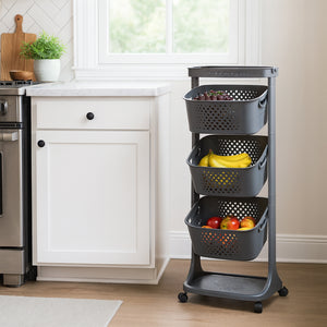 Carrello da Cucina Nero Portafrutta con Cestelli Basculanti in Polipropilene