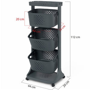 Carrello da Cucina Nero Portafrutta con Cestelli Basculanti in Polipropilene