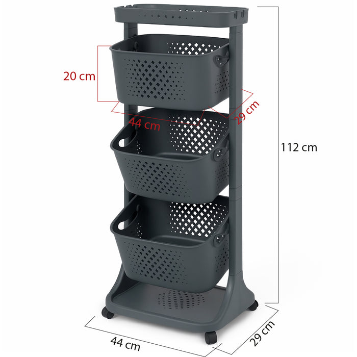 Carrello da Cucina Nero Portafrutta con Cestelli Basculanti in Polipropilene