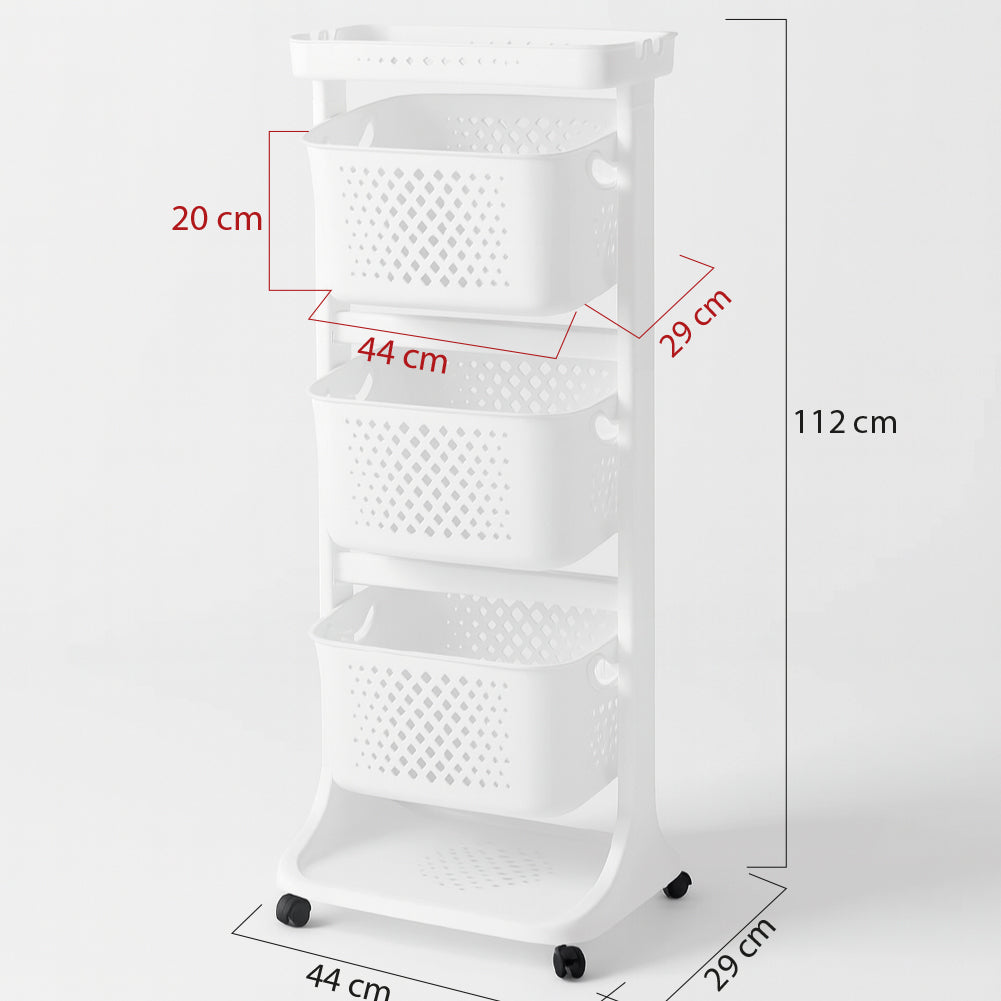 Carrello da Cucina Bianco Portafrutta con Cestelli Basculanti in Polipropilene