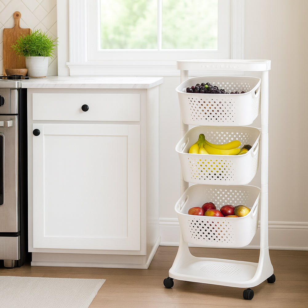 Carrello da Cucina Bianco Portafrutta con Cestelli Basculanti in Polipropilene