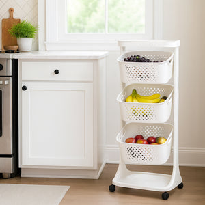 Carrello da Cucina Bianco Portafrutta con Cestelli Basculanti in Polipropilene