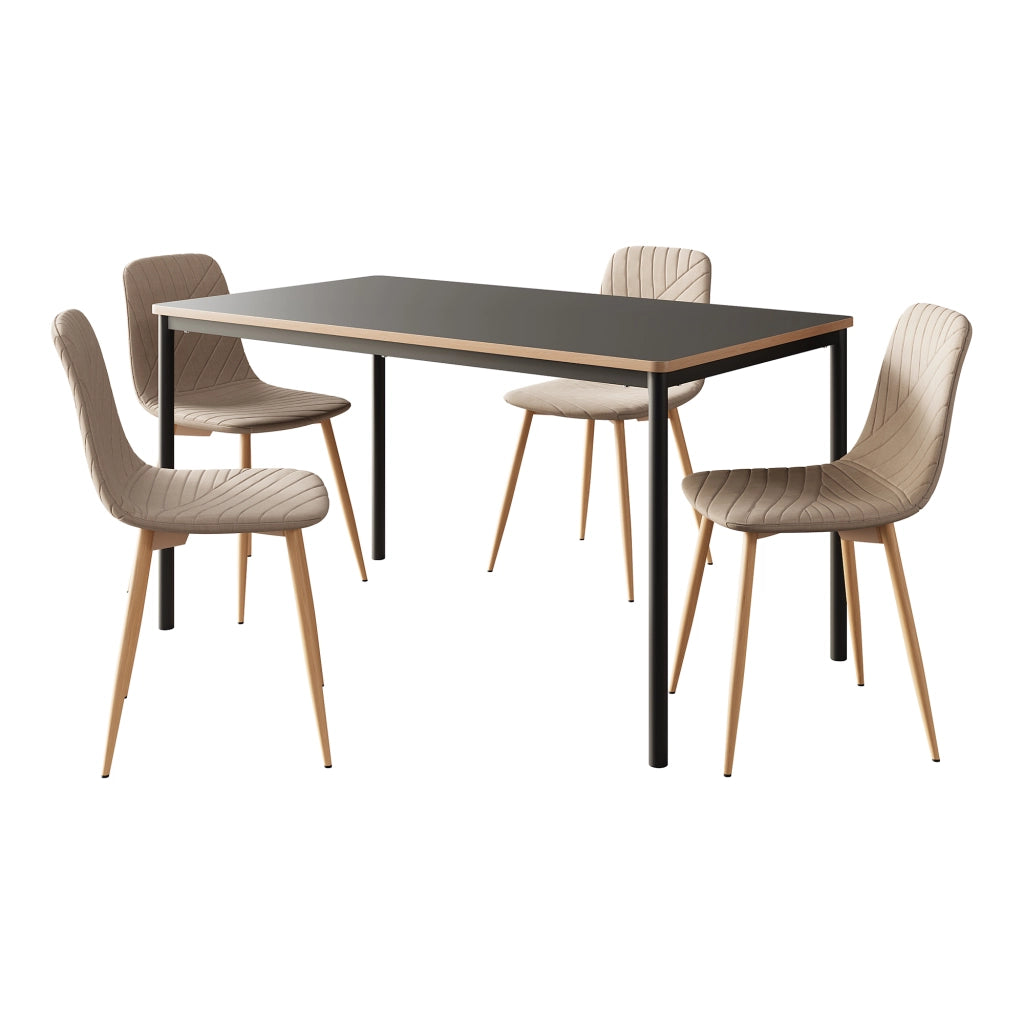 Set da Pranzo Lindesberg Tavolo 140x80 cm Grigio e 4 Sedie Tessuto Marrone Chiaro [en.casa]