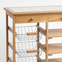 Carrello da Cucina con Top in Ceramica Carrellino in Legno con Cassetti e Ruote