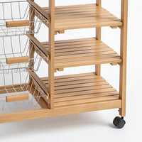 Carrello da Cucina con Top in Ceramica Carrellino in Legno con Cassetti e Ruote