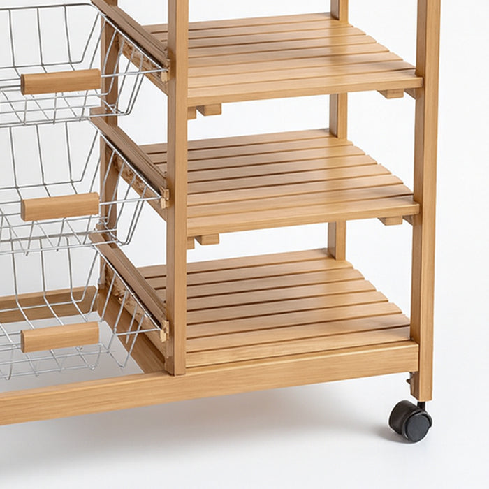 Carrello da Cucina con Top in Ceramica Carrellino in Legno con Cassetti e Ruote