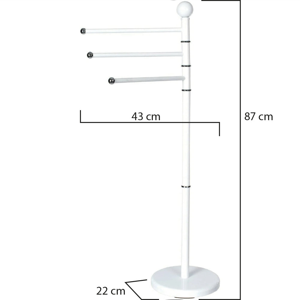 Piantana Portasciugamani Bagno con 3 Bracci Rotanti Bianco Acciaio Antiruggine