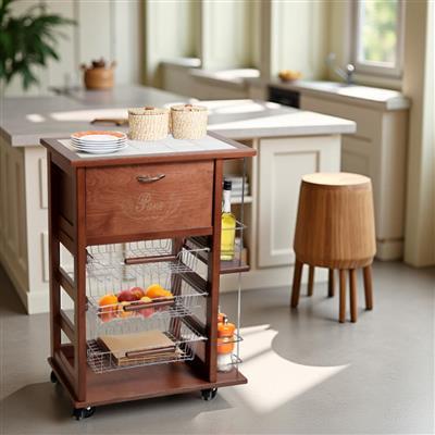 CARRELLO PORTAFRUTTA VESUVIO NOCE CON PORTA PANE E BOTTIGLIERA 85 X 59 X 39 CM