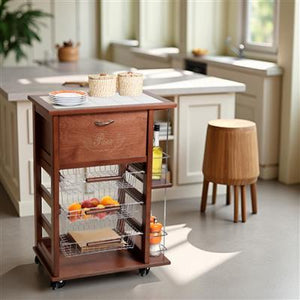 CARRELLO PORTAFRUTTA VESUVIO NOCE CON PORTA PANE E BOTTIGLIERA 85 X 59 X 39 CM