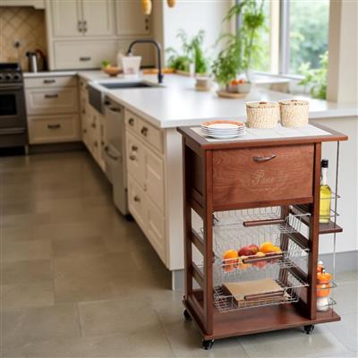 CARRELLO PORTAFRUTTA VESUVIO NOCE CON PORTA PANE E BOTTIGLIERA 85 X 59 X 39 CM