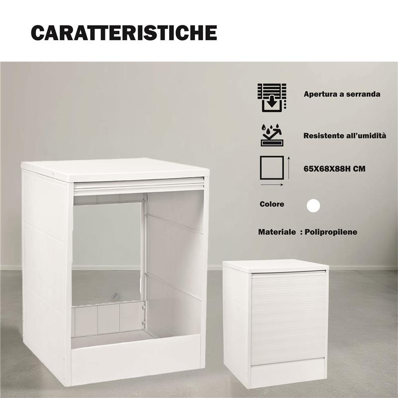 MOBILE COPRILAVATRICE SINGOLO CON APERTURA A SERRANDA DIMENSIONE 65X68X88H CM COLORE BIANCO