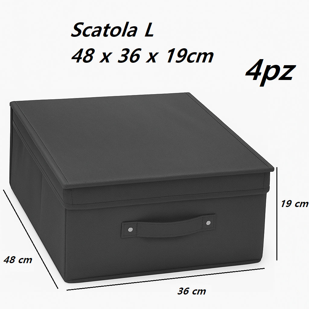 Scatole Cambio Stagione TNT Pieghevoli 48x36x19cm kit 4 pezzi Salvaspazio con Maniglie