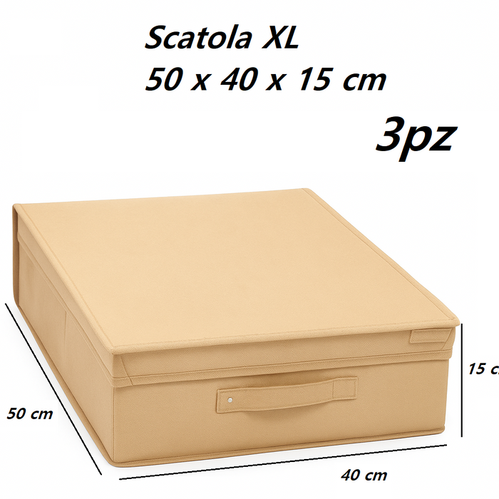 Scatole Cambio Stagione TNT Pieghevoli 50x40x15cm kit 3 pezzi Salvaspazio con Maniglie
