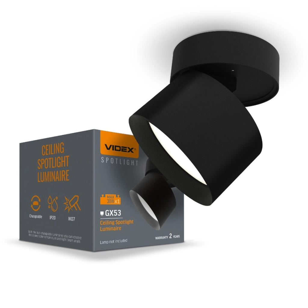 Faretto soffitto orientabile 1x Videx Spotlight GX53 nero