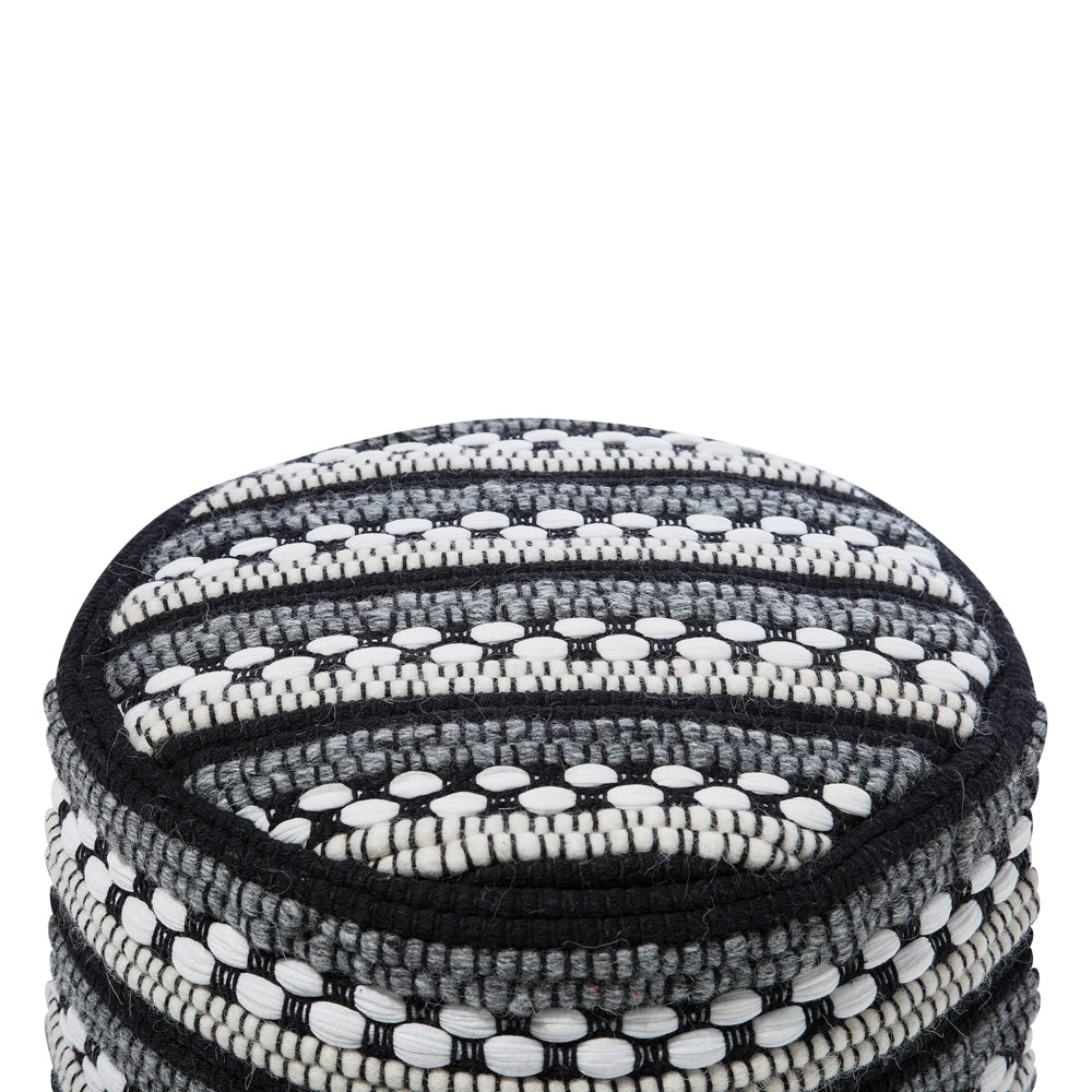 Pouf Bianco e Nero Cotone e Lana Intrecciato Macramè Boho Rustico