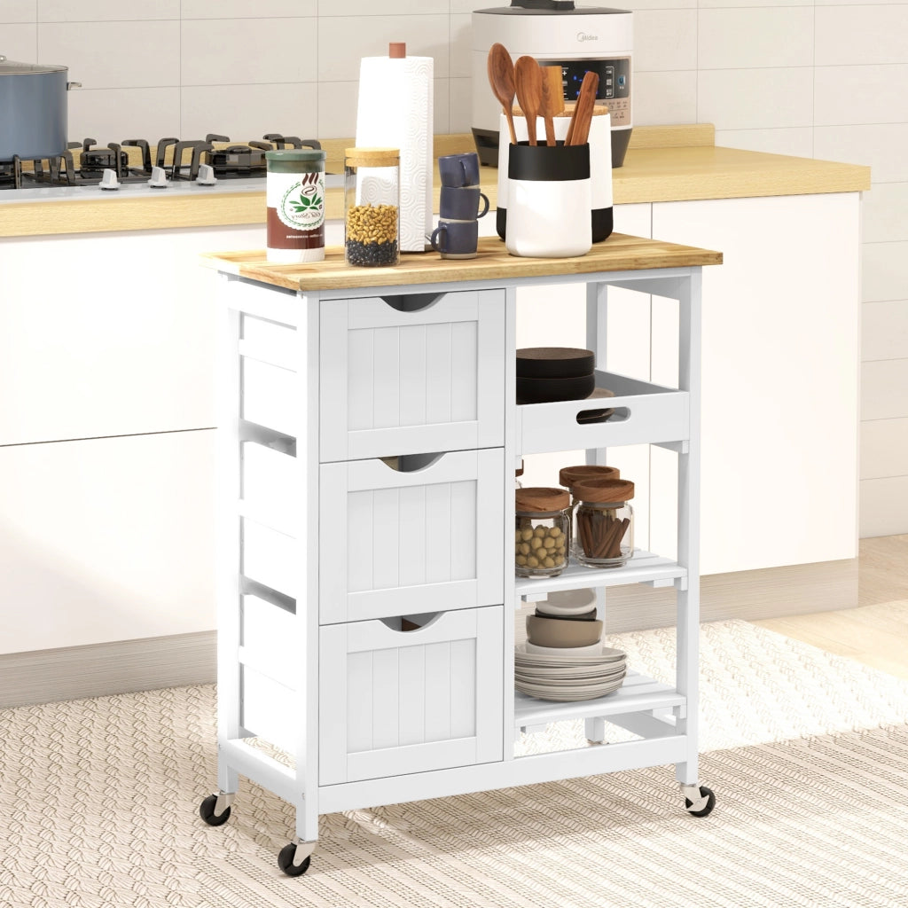 Tavolino da cucina con ruote e cassetti ¨C zephmum ¨C bianco 67x37x85,5 cm
