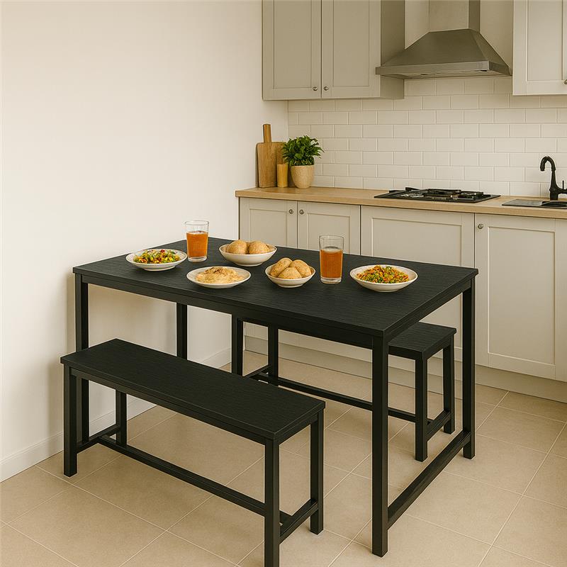 SET TAVOLO CON 2 PANCHE IN LEGNO120X60X74 CM NERO