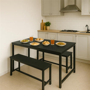 SET TAVOLO CON 2 PANCHE IN LEGNO120X60X74 CM NERO