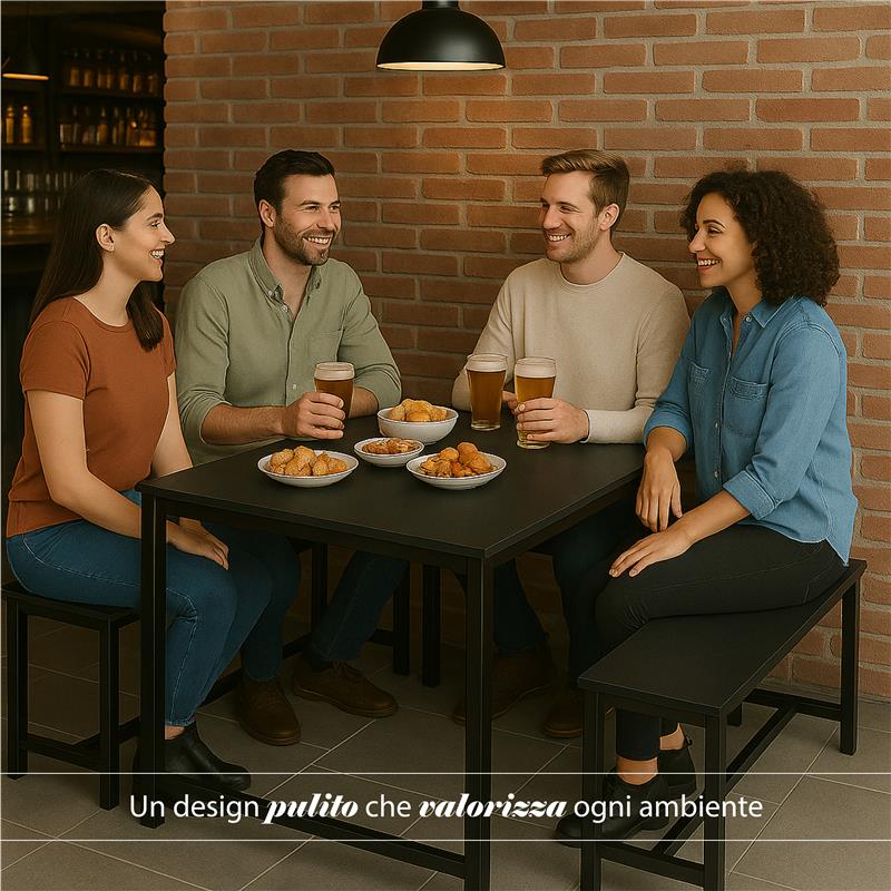 SET TAVOLO CON 2 PANCHE IN LEGNO120X60X74 CM NERO