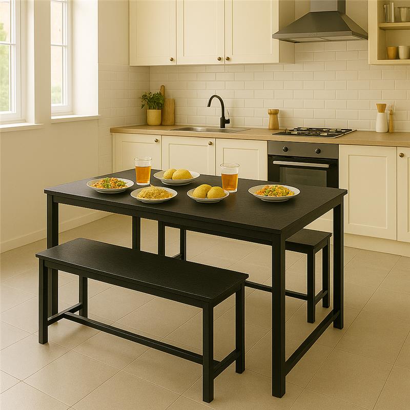 SET TAVOLO CON 2 PANCHE IN LEGNO120X60X74 CM NERO