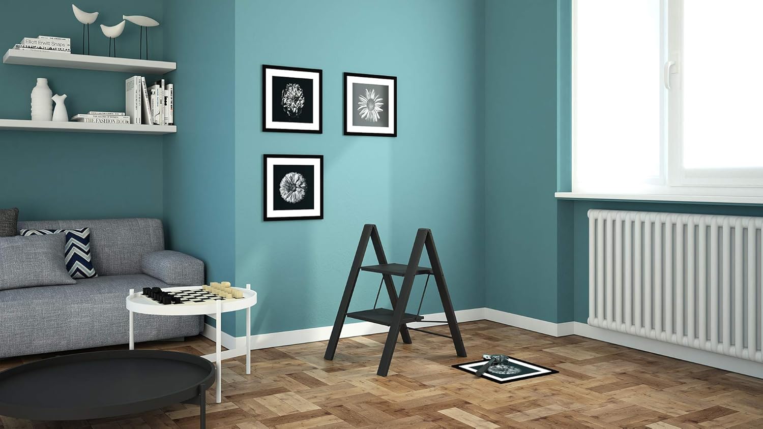 Scala Sgabello a 2 gradini salvaspazio in alluminio NERO mod. LEONARDO 2 COLOMBO