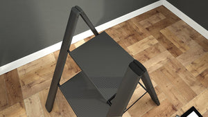 Scala Sgabello a 2 gradini salvaspazio in alluminio NERO mod. LEONARDO 2 COLOMBO