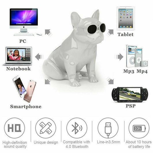 CASSA MINI SPEAKER BULLDOG FRANCESE CANE BLUETOOTH 4.2 TWS USB STEREO WIRELESS