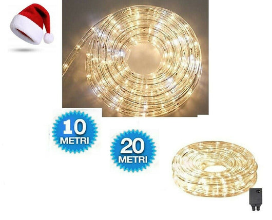 TUBO LUMINOSO IMPERMEABILE BIANCO CALDO 10 E 20 M LED ESTERNO LUCI DI NATALE Misura: 20 Metri
