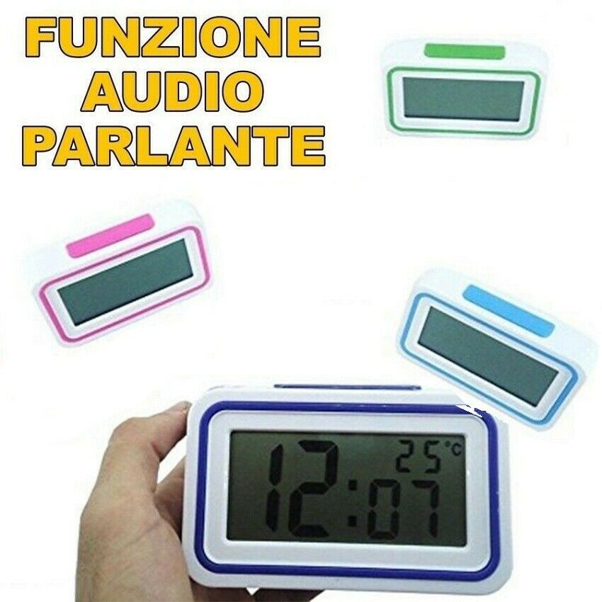 SVEGLIA DIGITALE CON AUDIO PARLANTE ITALIANO OROLOGIO PER IPOVEDENTI COLORATA