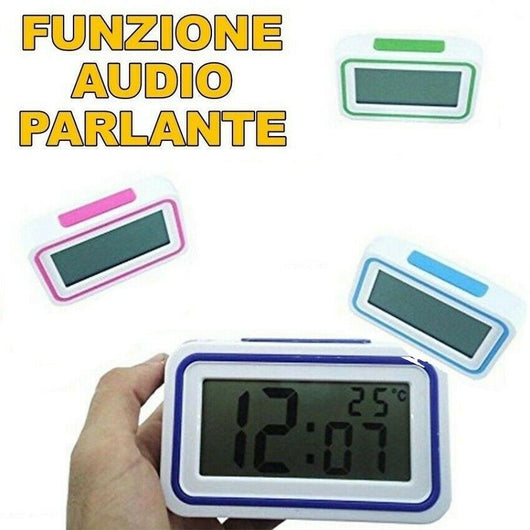 SVEGLIA DIGITALE CON AUDIO PARLANTE ITALIANO OROLOGIO PER IPOVEDENTI COLORATA